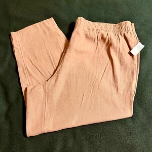 Old Navy Linen-Blend Ankle Pants 2X NWT Warm Taupe Elastic Waist Spring Summer